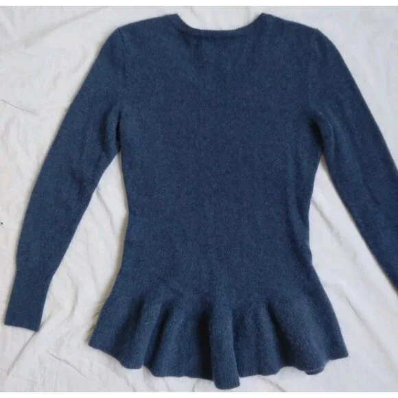 Isaac Mizrahi Live! Cashmere Peplum Sweater Babydoll Vneck Blue Women's XS - Picture 11 of 15